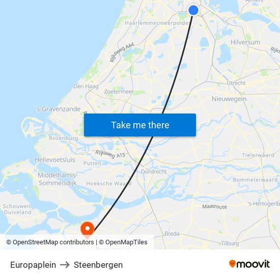 Europaplein to Steenbergen map