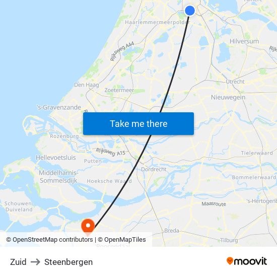 Zuid to Steenbergen map