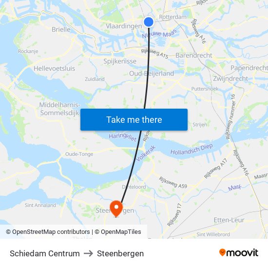 Schiedam Centrum to Steenbergen map