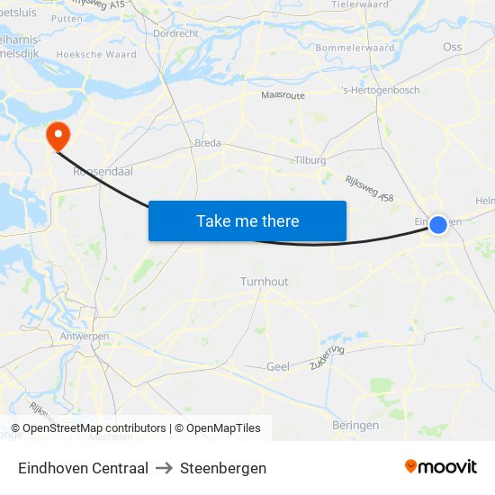 Eindhoven Centraal to Steenbergen map