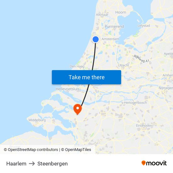 Haarlem to Steenbergen map