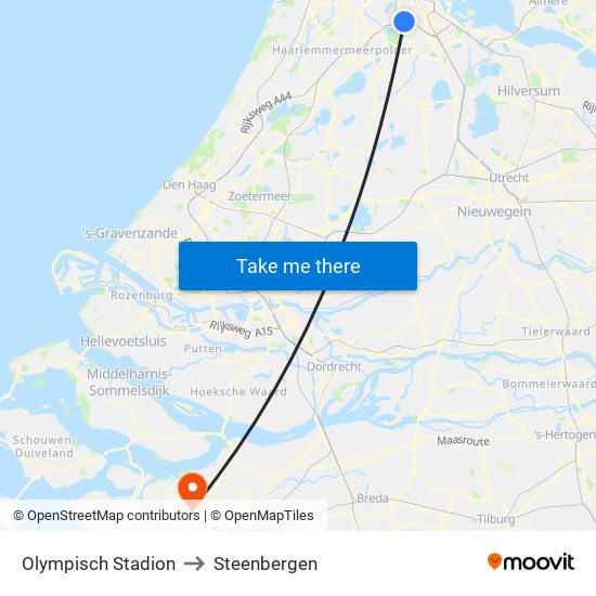 Olympisch Stadion to Steenbergen map