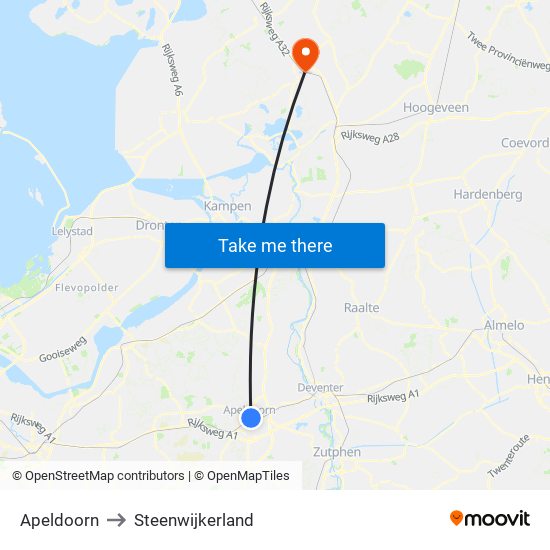 Apeldoorn to Steenwijkerland map