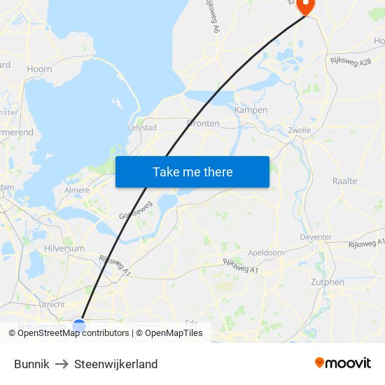 Bunnik to Steenwijkerland map