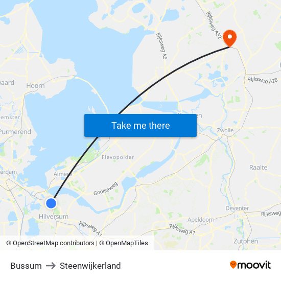 Bussum to Steenwijkerland map