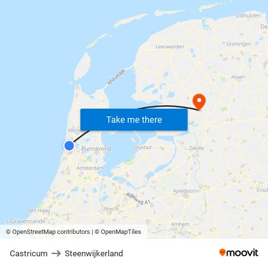 Castricum to Steenwijkerland map