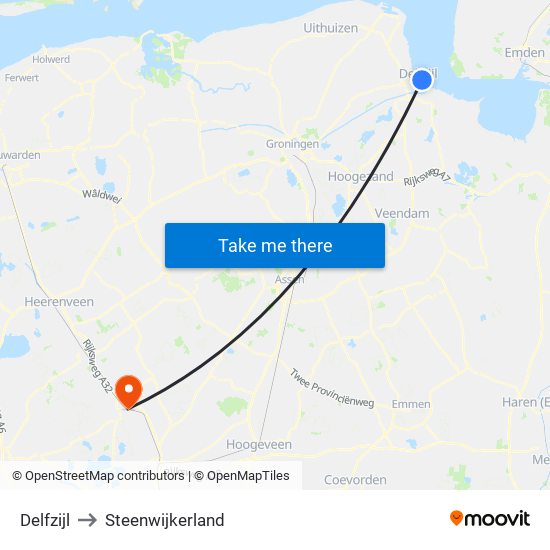 Delfzijl to Steenwijkerland map