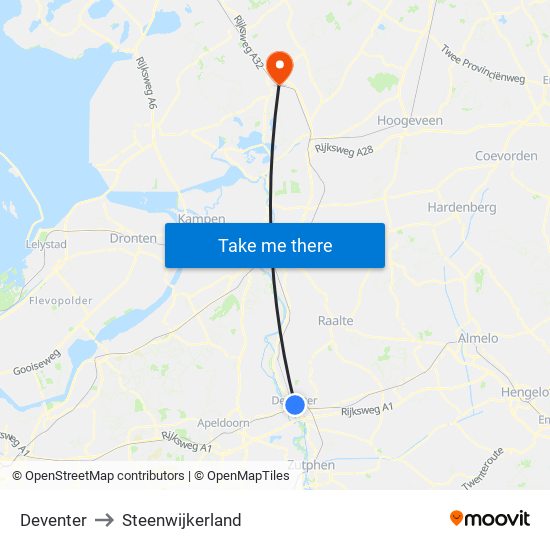 Deventer to Steenwijkerland map