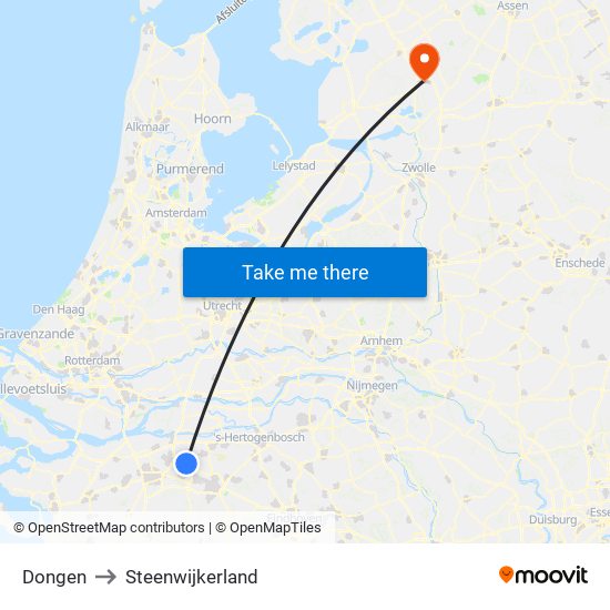 Dongen to Steenwijkerland map