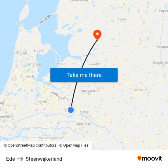 Ede to Steenwijkerland map