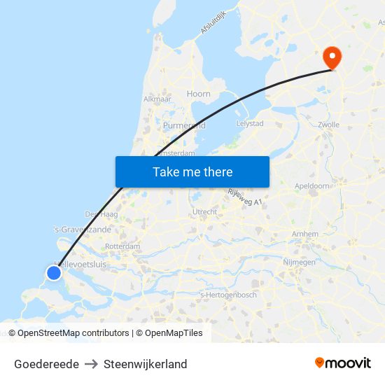 Goedereede to Steenwijkerland map
