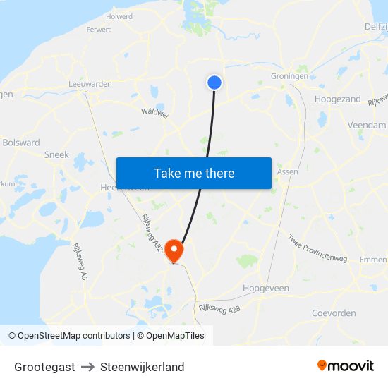 Grootegast to Steenwijkerland map