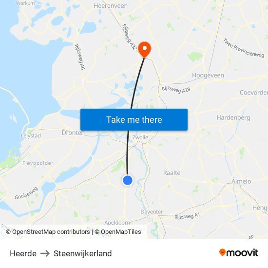 Heerde to Steenwijkerland map