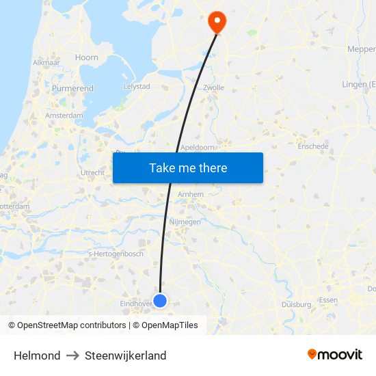 Helmond to Steenwijkerland map