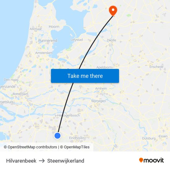 Hilvarenbeek to Steenwijkerland map