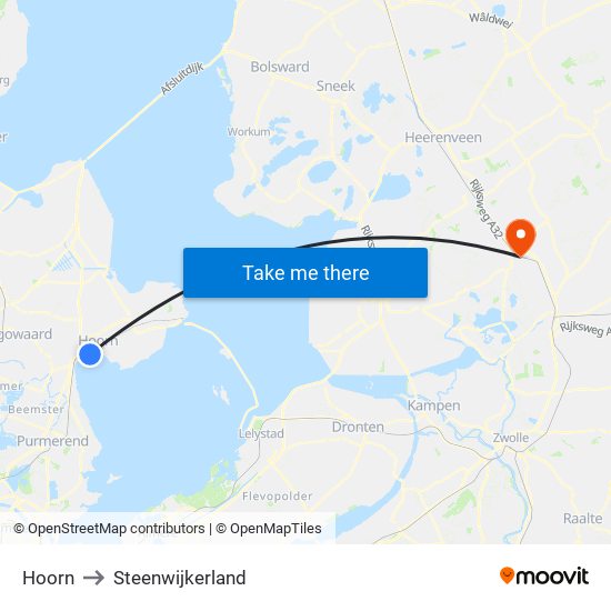 Hoorn to Steenwijkerland map