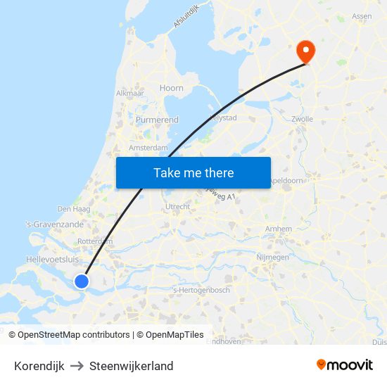 Korendijk to Steenwijkerland map