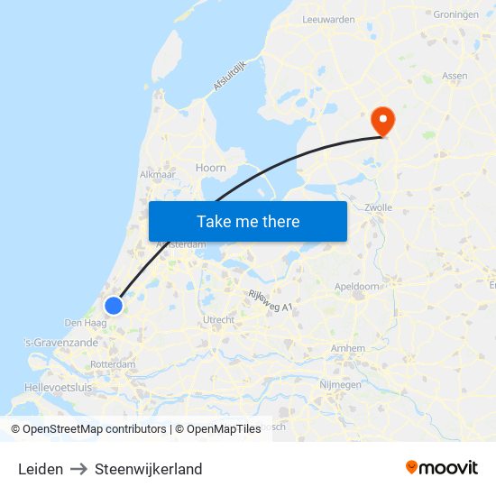 Leiden to Steenwijkerland map