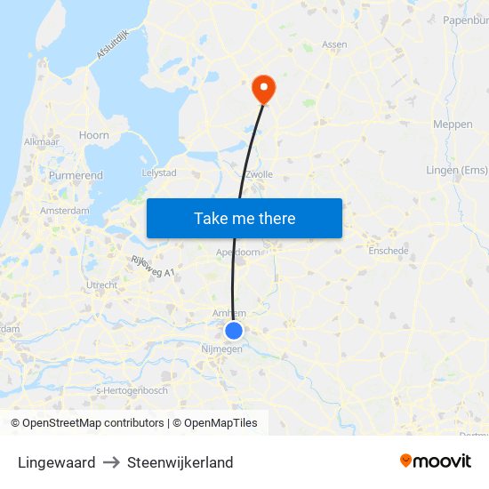 Lingewaard to Steenwijkerland map