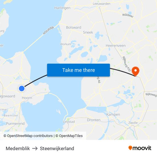 Medemblik to Steenwijkerland map