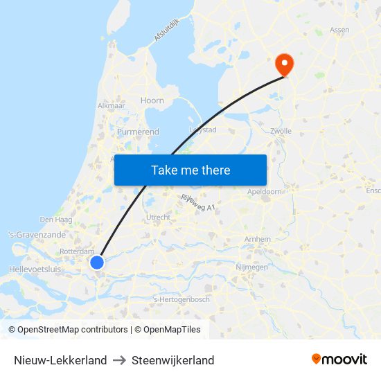 Nieuw-Lekkerland to Steenwijkerland map