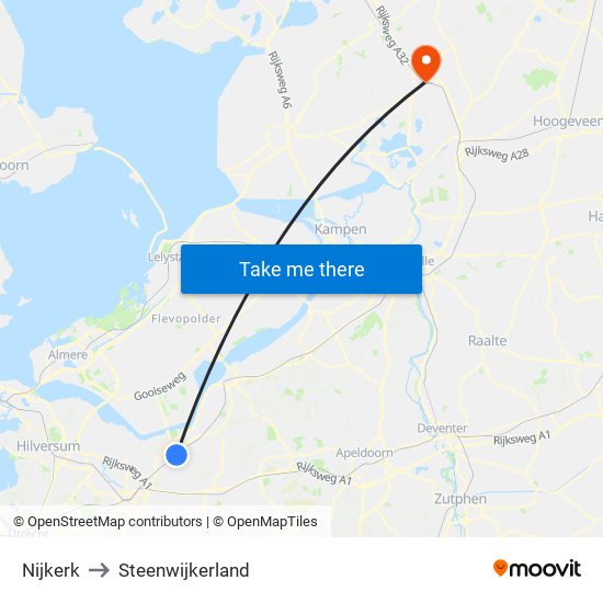 Nijkerk to Steenwijkerland map