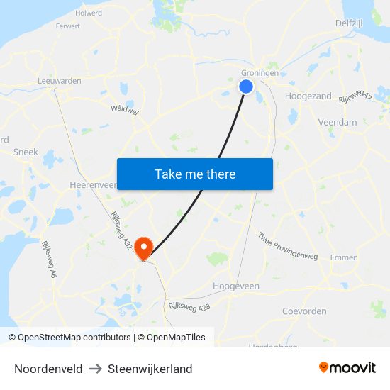 Noordenveld to Steenwijkerland map