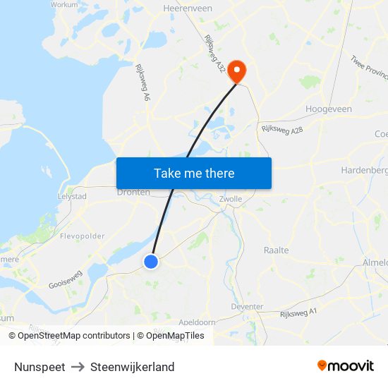 Nunspeet to Steenwijkerland map