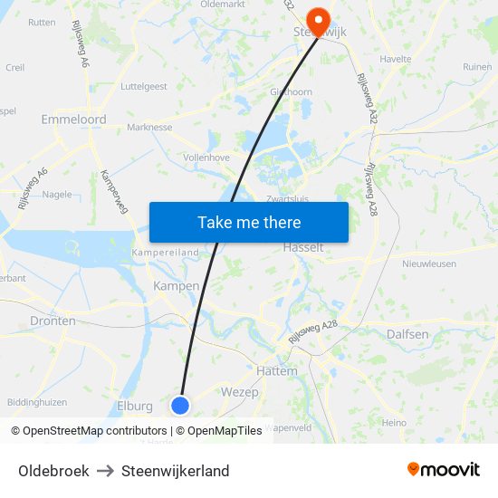 Oldebroek to Steenwijkerland map