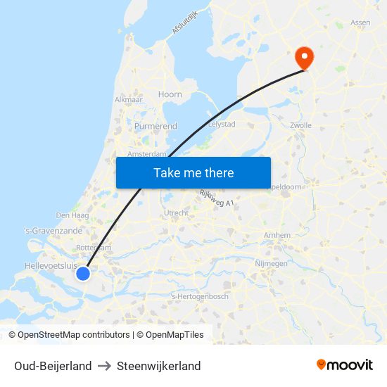 Oud-Beijerland to Steenwijkerland map