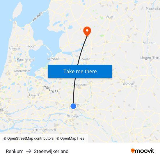 Renkum to Steenwijkerland map