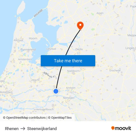 Rhenen to Steenwijkerland map