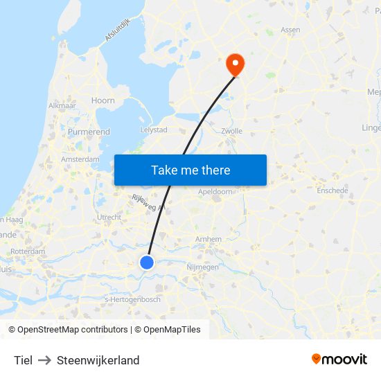 Tiel to Steenwijkerland map