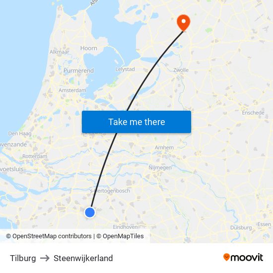 Tilburg to Steenwijkerland map