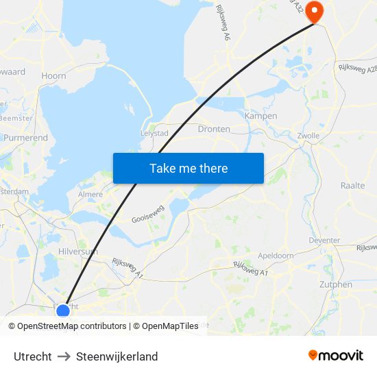 Utrecht to Steenwijkerland map