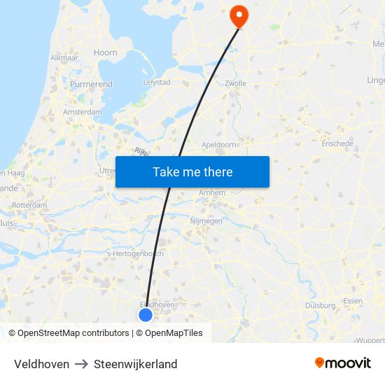 Veldhoven to Steenwijkerland map