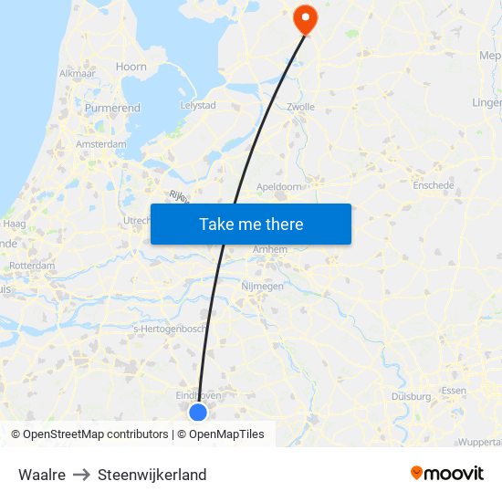 Waalre to Steenwijkerland map