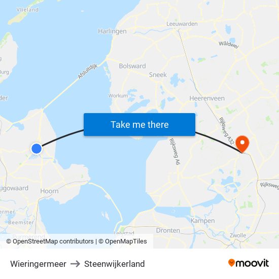 Wieringermeer to Steenwijkerland map