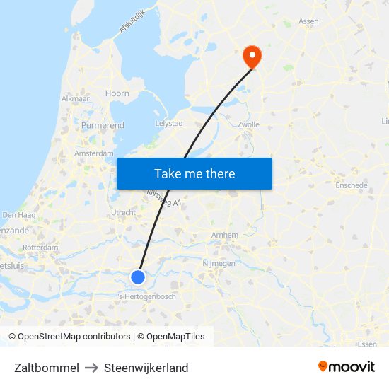 Zaltbommel to Steenwijkerland map