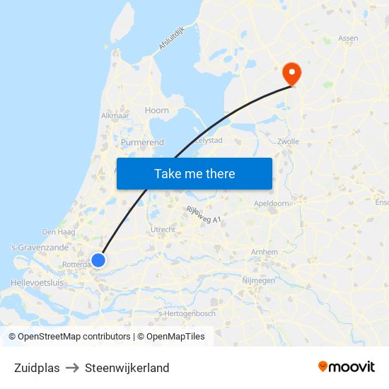 Zuidplas to Steenwijkerland map