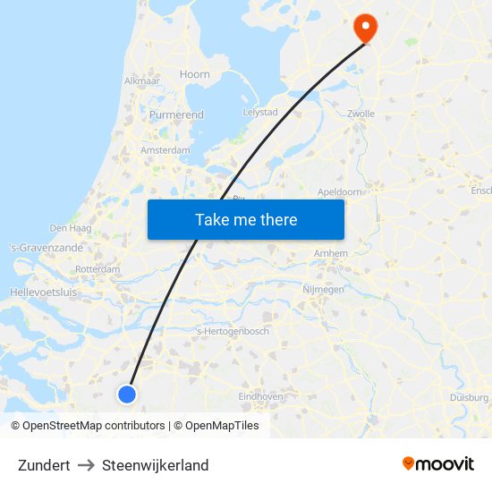 Zundert to Steenwijkerland map