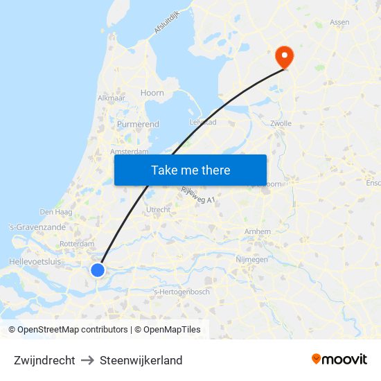 Zwijndrecht to Steenwijkerland map