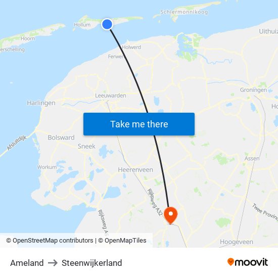 Ameland to Steenwijkerland map