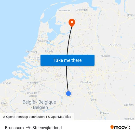 Brunssum to Steenwijkerland map