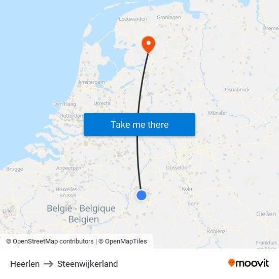 Heerlen to Steenwijkerland map