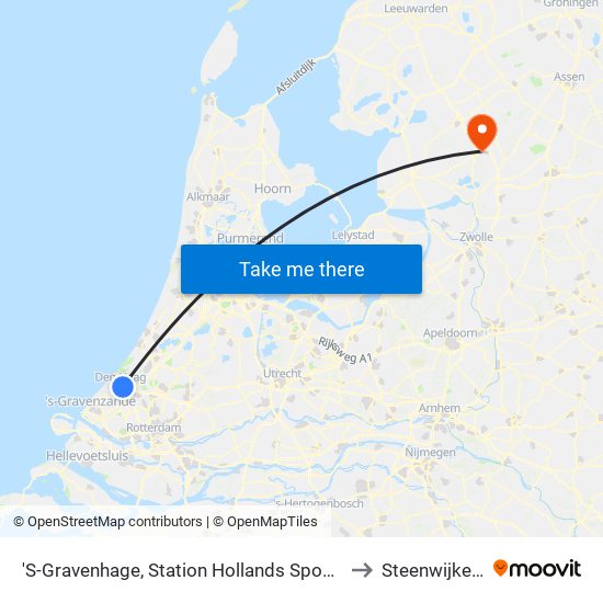 'S-Gravenhage, Station Hollands Spoor (Perron A) to Steenwijkerland map