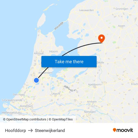 Hoofddorp to Steenwijkerland map