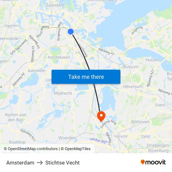 Amsterdam to Stichtse Vecht map