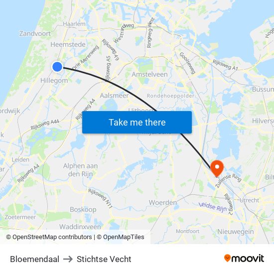 Bloemendaal to Stichtse Vecht map