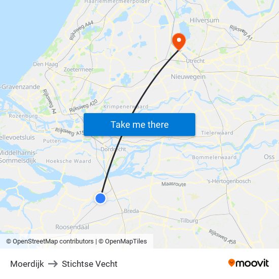 Moerdijk to Stichtse Vecht map